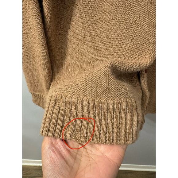 Vintage LL Bean  Alpaca V-neck Button Cardigan Sweater Grampa Made in Peru Tan L - Picture 9 of 9
